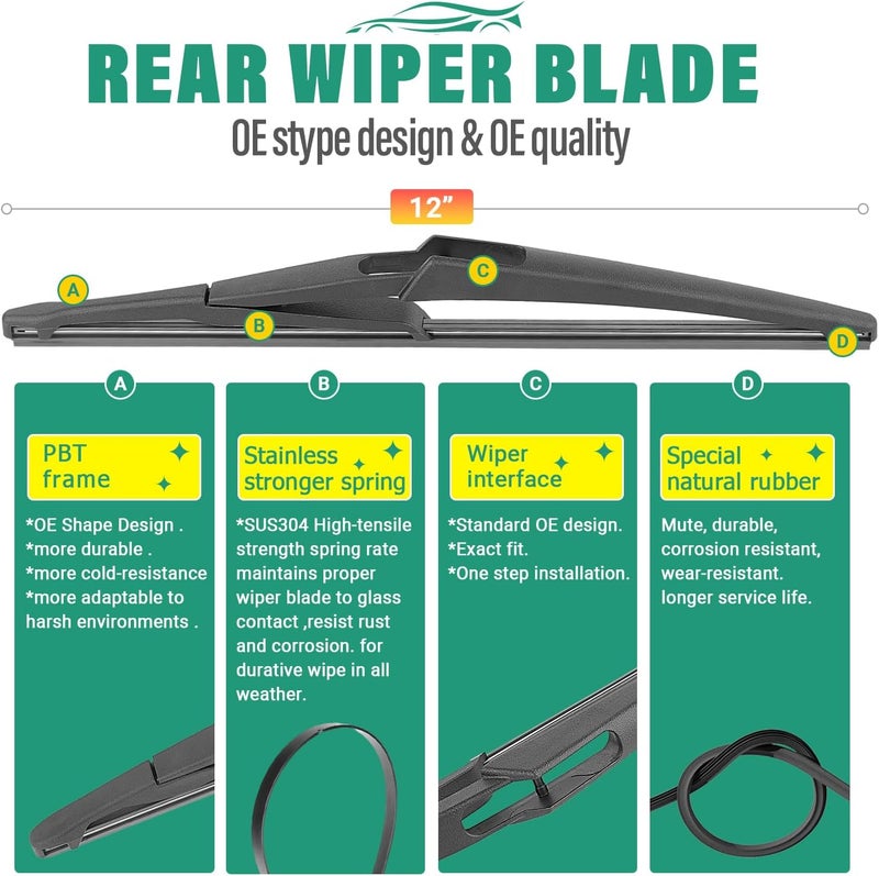 WINDSMILE 26" 16" 12" Windshield Wiper Blades Replacement for Nissan Kicks 2018 2019 2020 2021 2022 2023 2024 Premium All Weather Front Rear Wipers Set - OEM Quality (Pack of 3) - Image 4